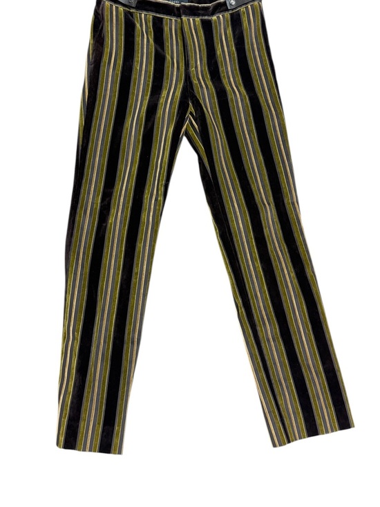 Gucci Pants - Gucci Black and Olive Green Striped Straight Leg Pants